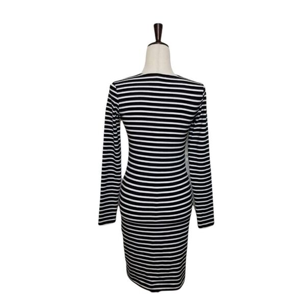 H&M Black And White Striped Long Sleeve Fitted Dress Size S - Picture 3 of 5